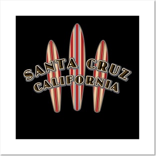 Santa Cruz California with three Surfboards Fan Logo Pack Sticker Dark Posters and Art